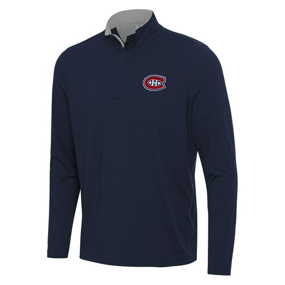 Men's Antigua Navy/Gray Montreal Canadiens Content Quarter-Zip Pullover Top