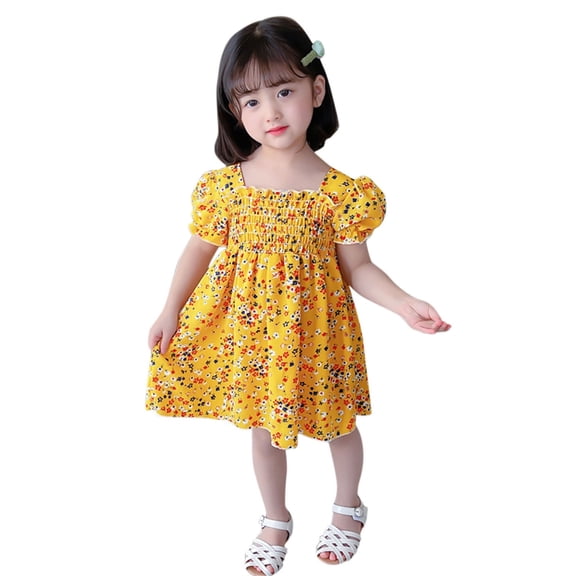 Godom Little Girls Dress Short Sleeve Dress Cotton Casual Spring Summer Applique Dresse Princess Dress