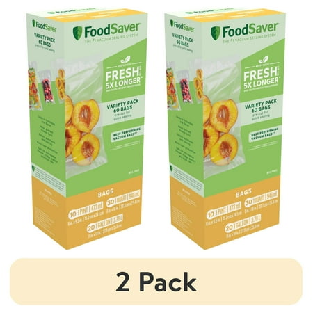 (2 pack) FoodSaver Vacuum Seal Bags Variety Pack, 60 Count (10-Pint, 30-Quart, 20-Gallon)