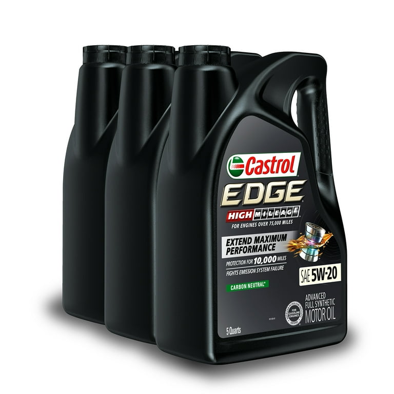 Castrol 03143C Edge High Mileage 5W-20 Advanced Full Synthetic Motor Oil, 5 Quart, 3 Pack