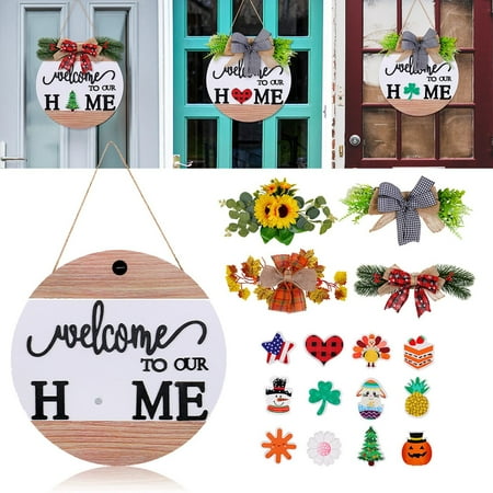 Door Hanging Decoration Interchangeable Welcome Sign For Front Door With 4 Seasonal Wreaths And 12 Changeable Farmhouse Front Porch Décor Front Door Decoration Seasonal Rustic Wooden Wall Door Hanging Decoration Interchangeable Welcome Sign For Front Door With 4 Seasonal Wreaths And 12 Changeable Farmhouse Front Porch Décor Front Door Decoration Seasonal Rustic Wooden Wall