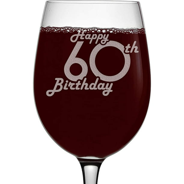 Retro Birthday Etched 16oz Stemmed Wine Glass 60th Birthday Gift - Retro Birthday Etched 16oz Stemmed Wine Glass 60th Birthday Gift -