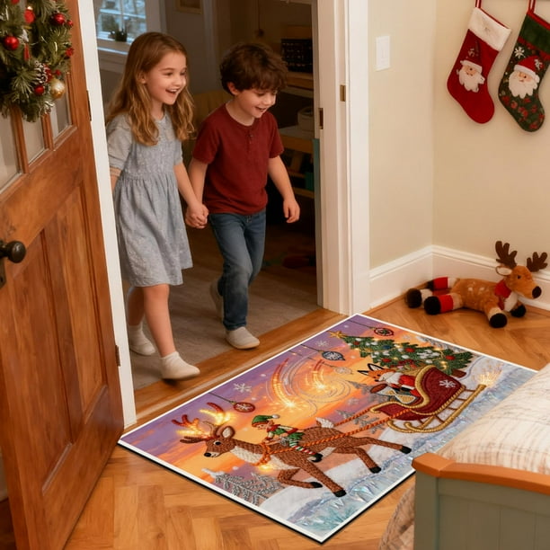 Seyotauo Christmas Decor 3D Stereoscopic Embroidery Carpet - 24 x16 inch Polyester Xmas Decor Indoor Outdoor, Absorbent Nonslip Dirt Proof Washable Foot Mat for Entryway Kitchen Bathroom Porch Patio