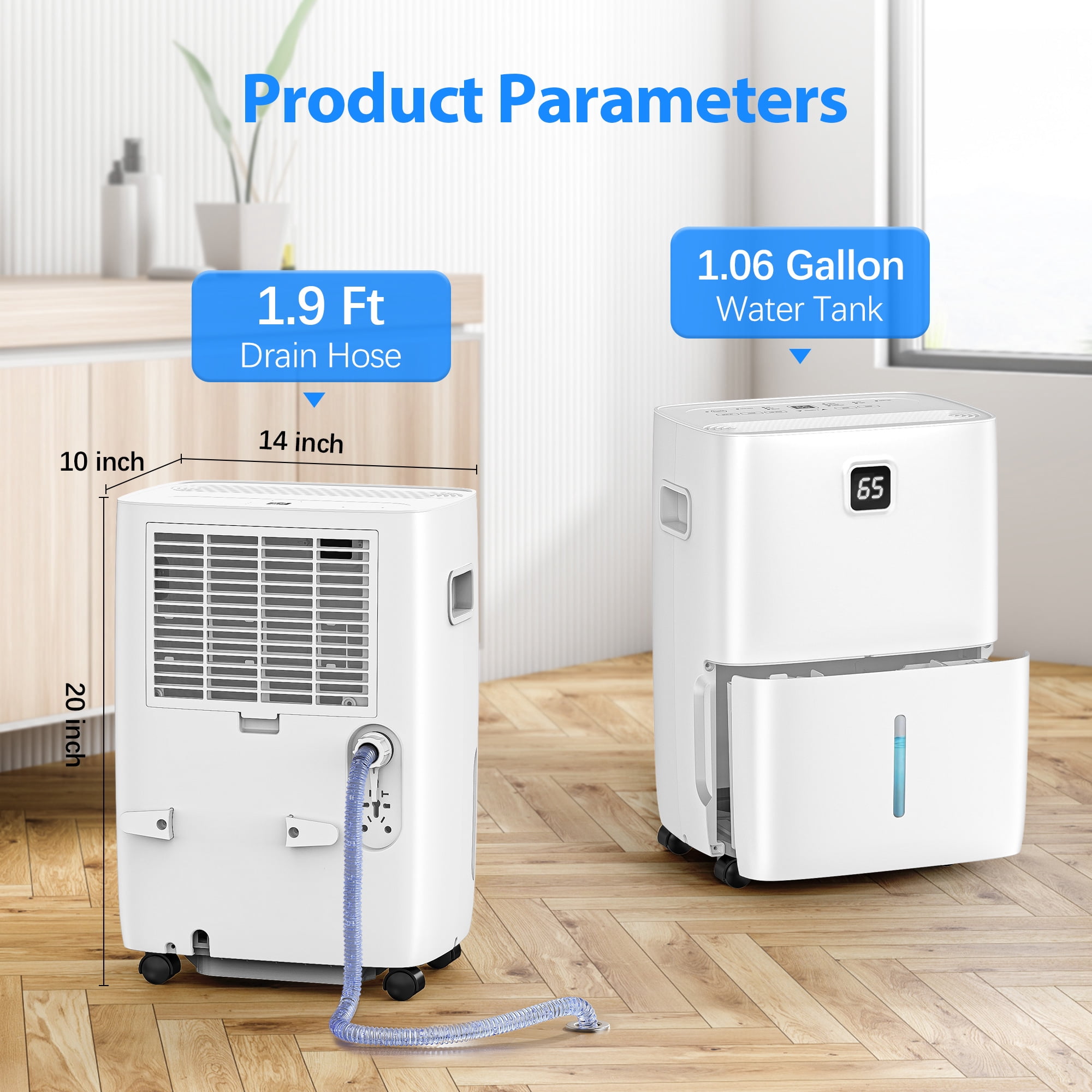 Aootek  Dehumidifier for Home,DOE 30pints/day Dehumidifier for Basement up to 5000 Sq.ft ,MAX 80 Pints Dehumidifier with drain hose,1.06gal water tank,HumidityControl,Quiet,Timer,White.