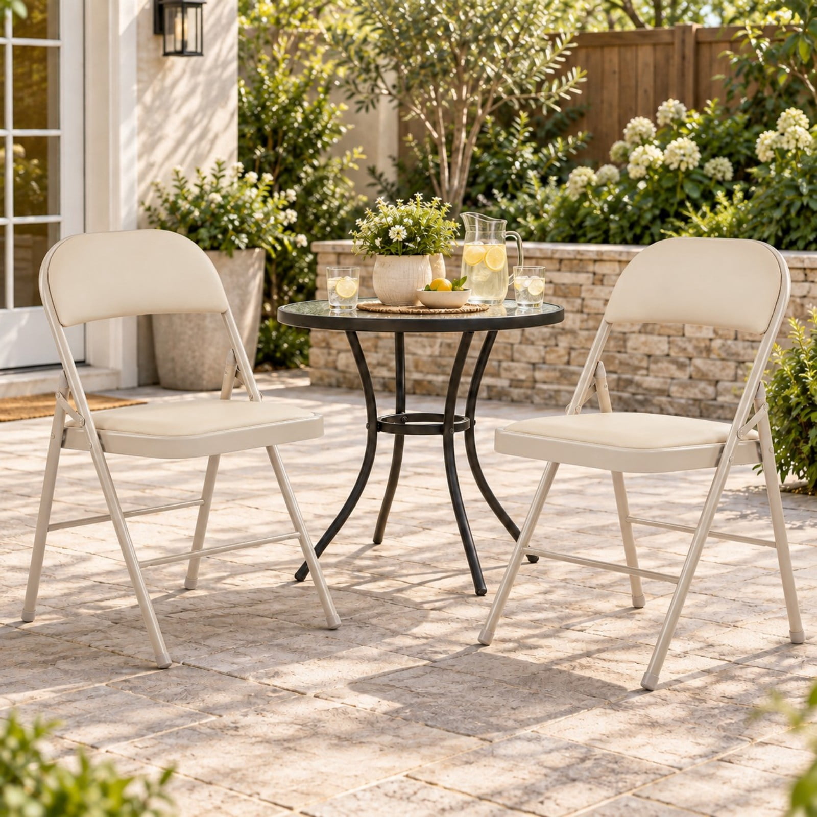Telyra 2 Pack Folding Chairs Leather Padded Seat and Backrest Foldable Metal Chairs for Indoor Outdoor Use,khaki
