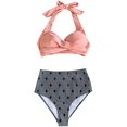 thumbnail image 2 of Women's Pink Geometric Print High Waisted Twisted Halter Bikini Set, 2 of 5