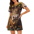 thumbnail image 1 of Easygdp Cute Cow Sunflower Crown A Camisón de manga corta para mujer, informal, estampado, 1 of 6