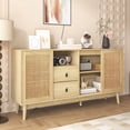 thumbnail image 3 of Noble House 61" Sideboard with Real Rattan Sliding Doors & 2 Drawers, Breathable Sturdy Storage Cabinet,Light Wood, 3 of 9