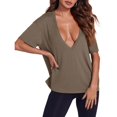 thumbnail image 3 of Summer Women Short Sleeved Top Deep V Neck T Shirt Casual Loose Basic T Shirt, 3 of 6