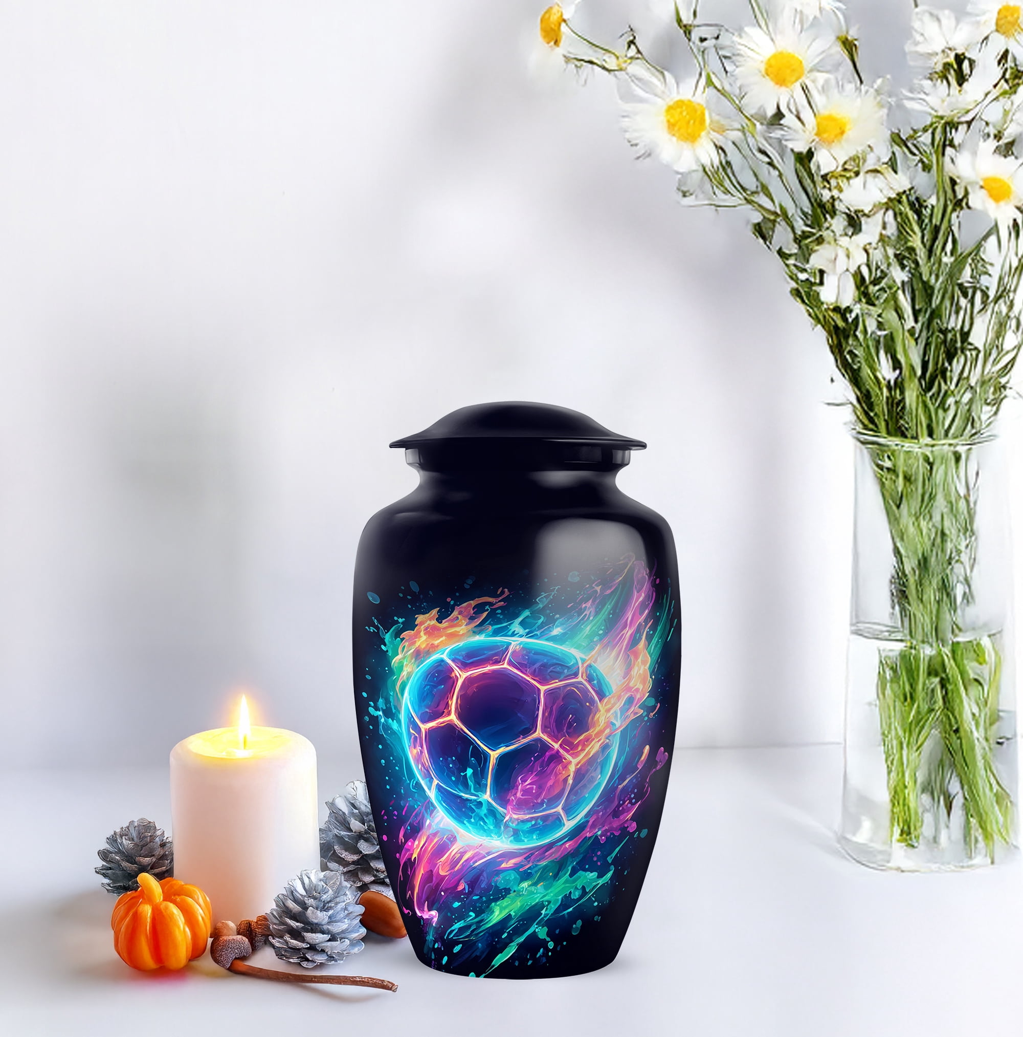 Soccer Cremation Urns Ashes Adult Man , Neon Soccer Ball Tribute Urns For Ashes Adult Male, Sports Memorial Cremation Urn, Funeral Urn Size 10 Inch 1pcs & 3 Inch 2pcs