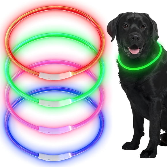 Kiibsot 4 Pcs Dog Collar LED USB Rechargeable Lights Dog Necklace Collars Doggy Lights for Night Walking Adjustable Safety Lamp Pet Collars for Large Medium Small Puppy