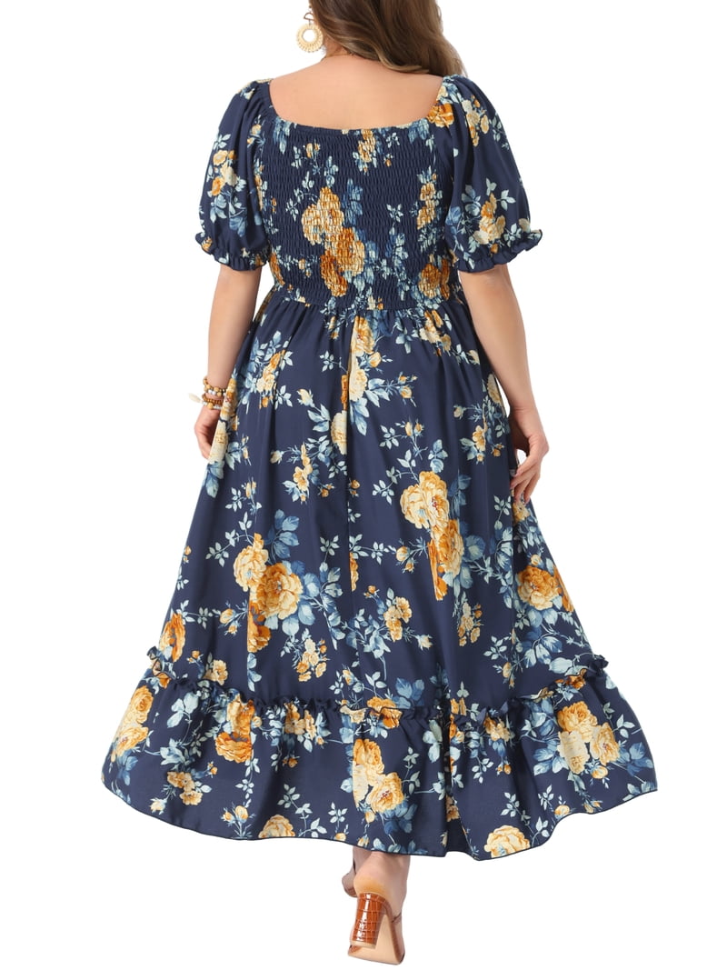 navy blue floral dress with sleeves Navy Floral Maxi Dress With Dolman Sleeves main image 1