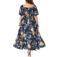 thumbnail image 4 of GRACE & GRANDEUR Women's Plus Size St. Patrick's Day Short Sleeves Square Neck Smocked Boho Floral Maxi Dresses 4X Navy Blue, 4 of 7