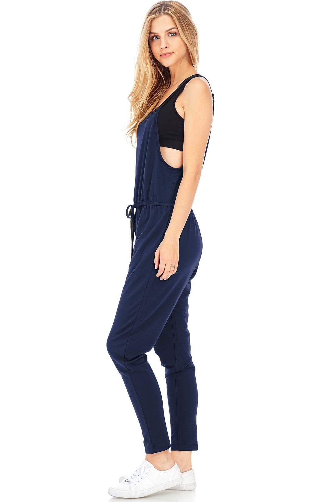 Ambiance Apparel Women's Juniors Terry Cloth Jumpsuit (S, Navy)