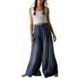 thumbnail image 2 of Women's Baggy Wide Leg Denim Pants Drawstring Midi Waisted Flare Jeans Ruffle Pleated Button Jeans, 2 of 8