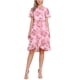 thumbnail image 2 of Vestido midi floral de mujer con volantes y dobladillo asimétrico de verano, de manga corta y cuello redondo, color rosa, 2 of 5