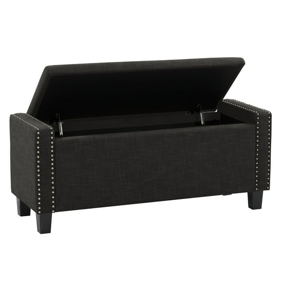 Luna Contemporary Dark Gray Fabric Upholstered Storage Ottoman with Nail Trim