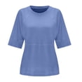 thumbnail image 5 of Blusa de manga media con cuello redondo lisa y casual para mujer: top de poliéster transpirable para el día a día o el trabajo, ligero y resistente a las arrugas, 5 of 5
