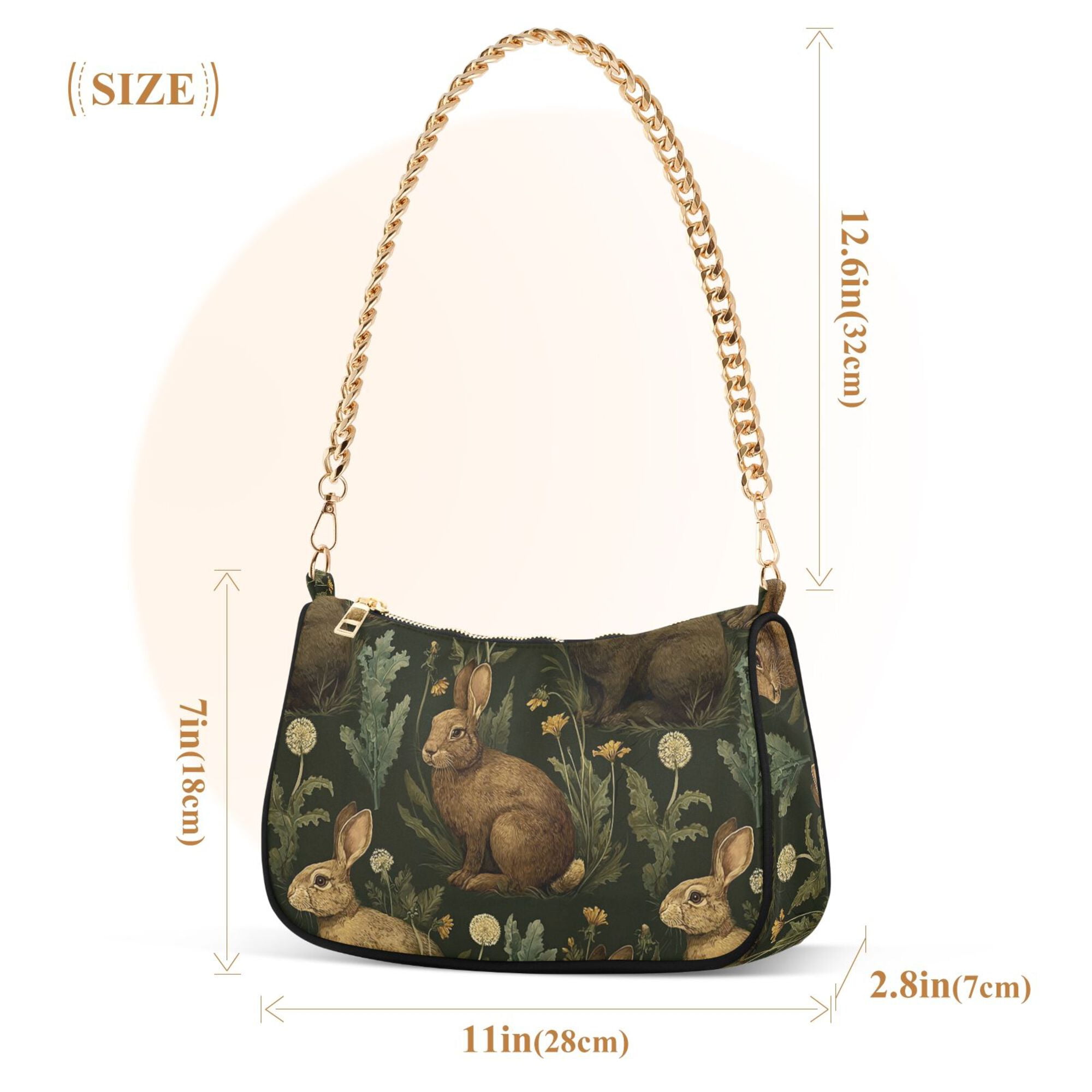 FORMRS Womens Shoulder Bag with Chain Strap Clutch Purse Cute Tote Handbag, Brown Floral Rabbits Pattern