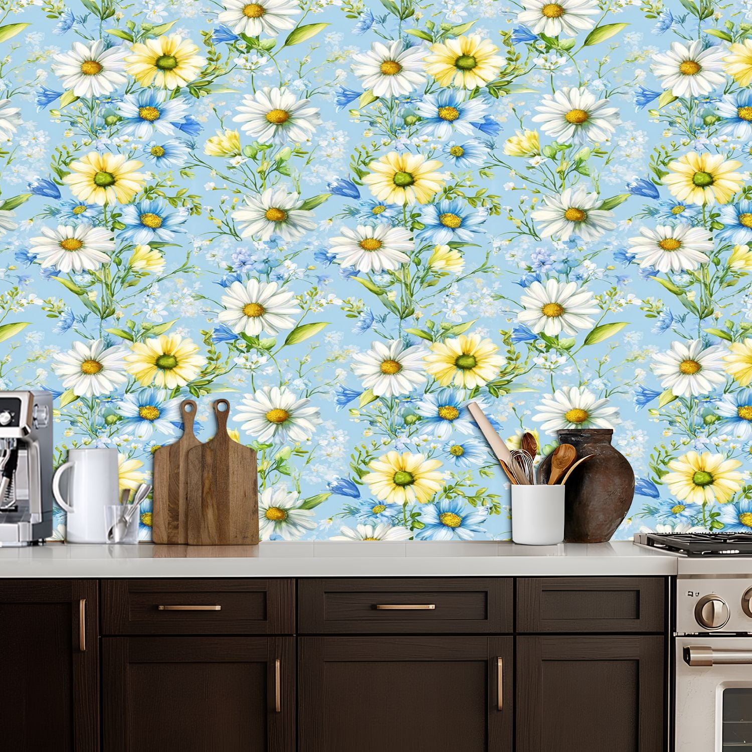 Flower Peel and Stick Wallpaper 17.7in x 9.8ft Delicate Daisy Blue Floral Soft Blue Contact Paper Vinyl Waterproof Self Adhesive Wall Paper for Bedroom Shelf Cabinet Renter Friendly