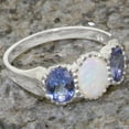 thumbnail image 5 of LBG British Made 10k White Gold Ring with Natural Opal & Tanzanite Womens Engagement Ring - 33 size options - Size 7.25, 5 of 7