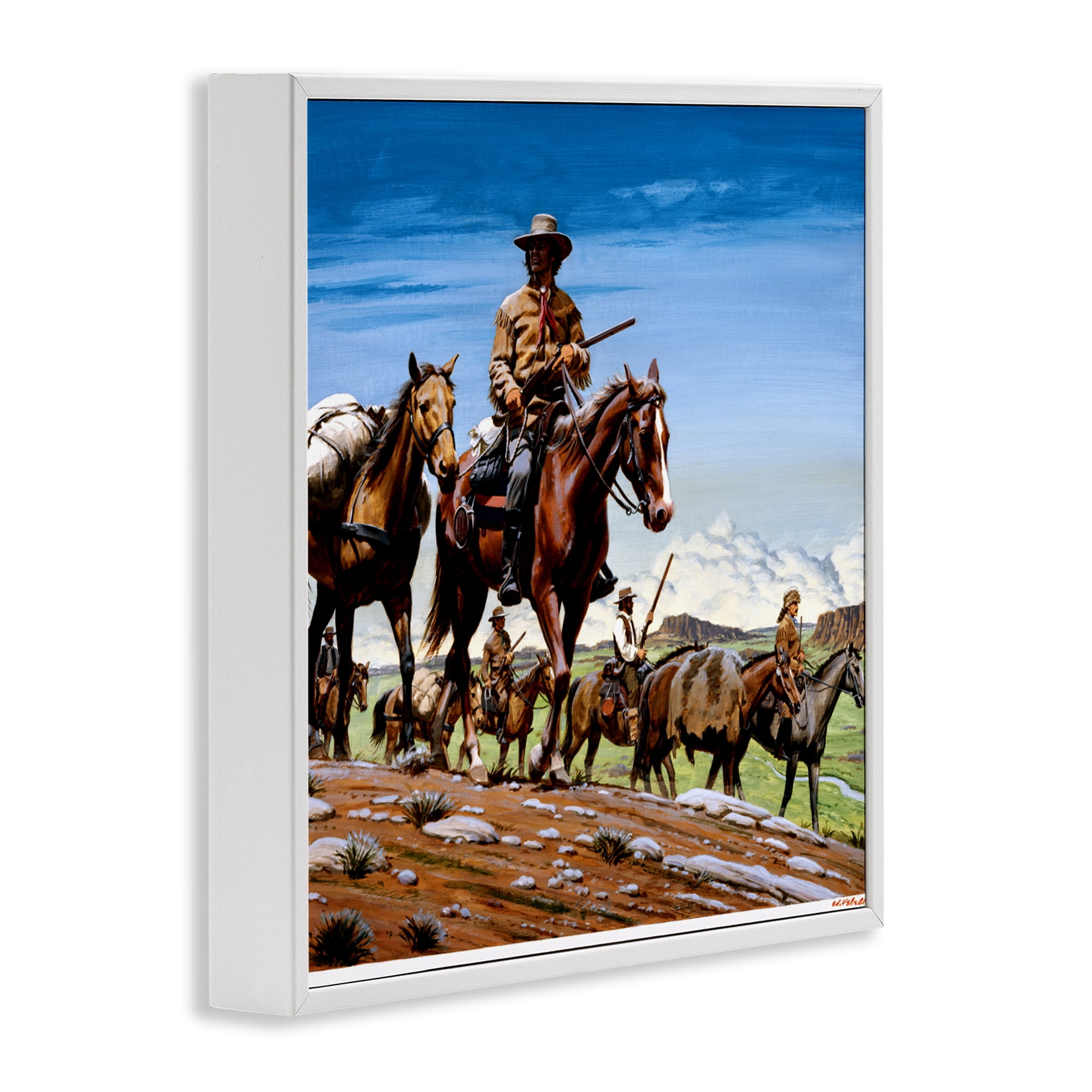 Santa Fe Trail Cowboys White Framed Giclee Art, design by Wind River Studios