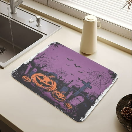 

Halloween Night Background with Spooky Pumpkins Drying Mat Diatomaceous Earth Super Absorbent Non-slip Rubber Sole Heat Resistant 230 Degrees Fahrenheit 15.7×11.8in