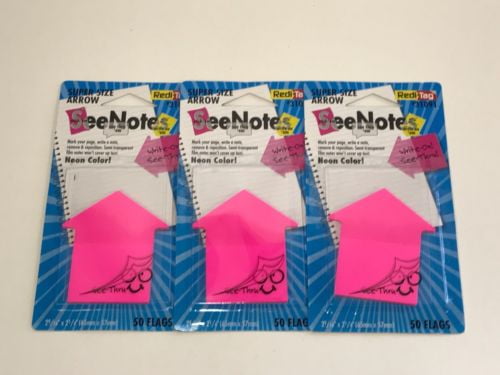 50 Flags 2-9/16" x 2-1/4" Neon Pink 3 Redi-Tag 31091 Super Size Arrow Flags 