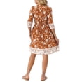 thumbnail image 3 of Vestidos florales de mujer INSPIRE CHIC con escote en V, manga 3/4, cintura con cordón, vestido bohemio casual de verano con bolsillos XL color caramelo, 3 of 6