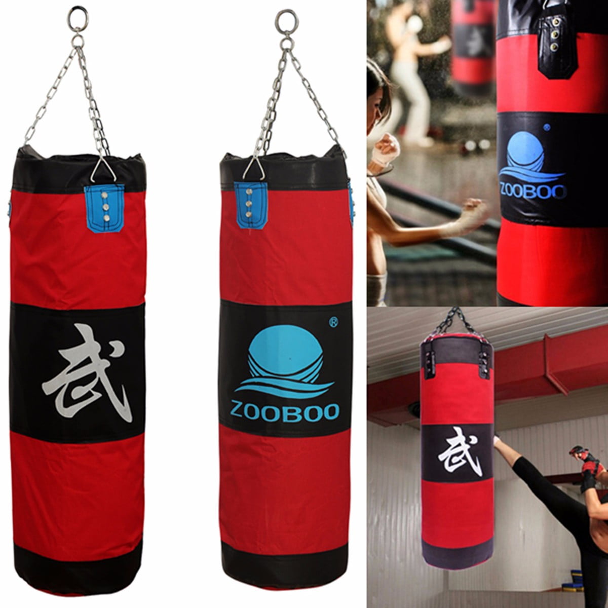 Punch Heavy Duty Black Canvas Boxing Punching Bag with Chains For