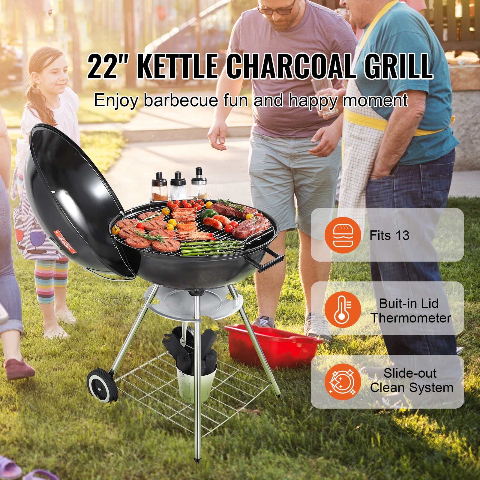 BENTISM 22 inch Kettle Charcoal Grill BBQ Portable Grill Outdoor Barbecue Cooking