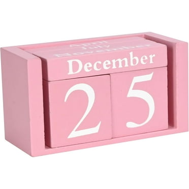 Wooden Perpetual Block Calendar for Desk, Aesthetic Office Supplies, Rustic Farmhouse Decor, Cute Teacher Desk Accessories, Shelf Decor for Classroom, Pink