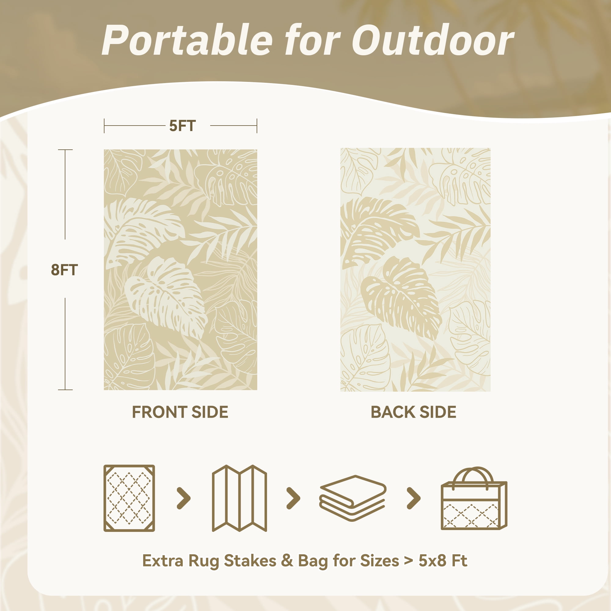 SIXHOME Outdoor Rug 5'x8' Waterproof Reversible Patio Rug Boho Geometric Indoor Outdoor Rugs Lightweight Plastic Straw Ourdoor Carpet for RV Camping Deck Balcony Modern Porch Decor Beige