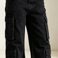 thumbnail image 4 of RUTAYY Boys Cargo Jeans Solid Color Multi Side Cargo Pockets High Waist Button Fly Loose Casual Bottoms Black, 4 of 5