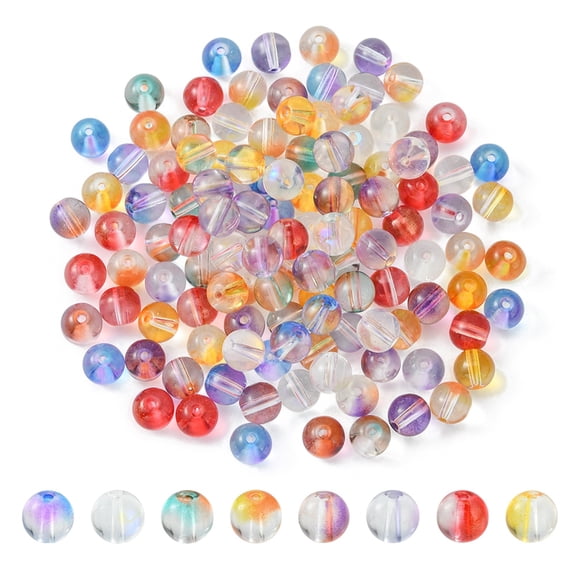 120Pcs 8 Colors Glass Beads Round Mixed Color 8mm Hole: 1.4mm 15pcs/color