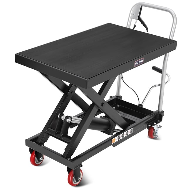 Memoryfield Hydraulic Lift Table Cart, 1100 lb Capacity Manual Scissor Lift Table, Locking Wheels & Non-Slip Platform, Heavy Duty Material Handling Cart, Black