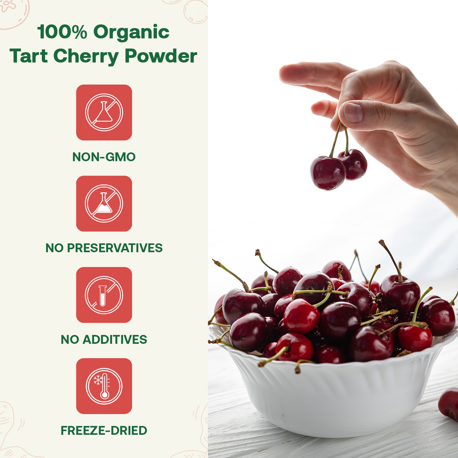 Quay Naturals Organic Tart Cherry Powder, 4oz | Made from US-Sourced Cherries | USDA Organic, Non-GMO, Freeze-Dried, No Additives | Great for Smoothies & Baking