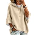 thumbnail image 2 of WULMLEO Hoodies Women Oversized Drawstring Hooded 3/4 Sleeve Fall Winter Hoodie Casual Trendy Comfortable Pullover Fashion Comfort Sweaters Khaki M, 2 of 7