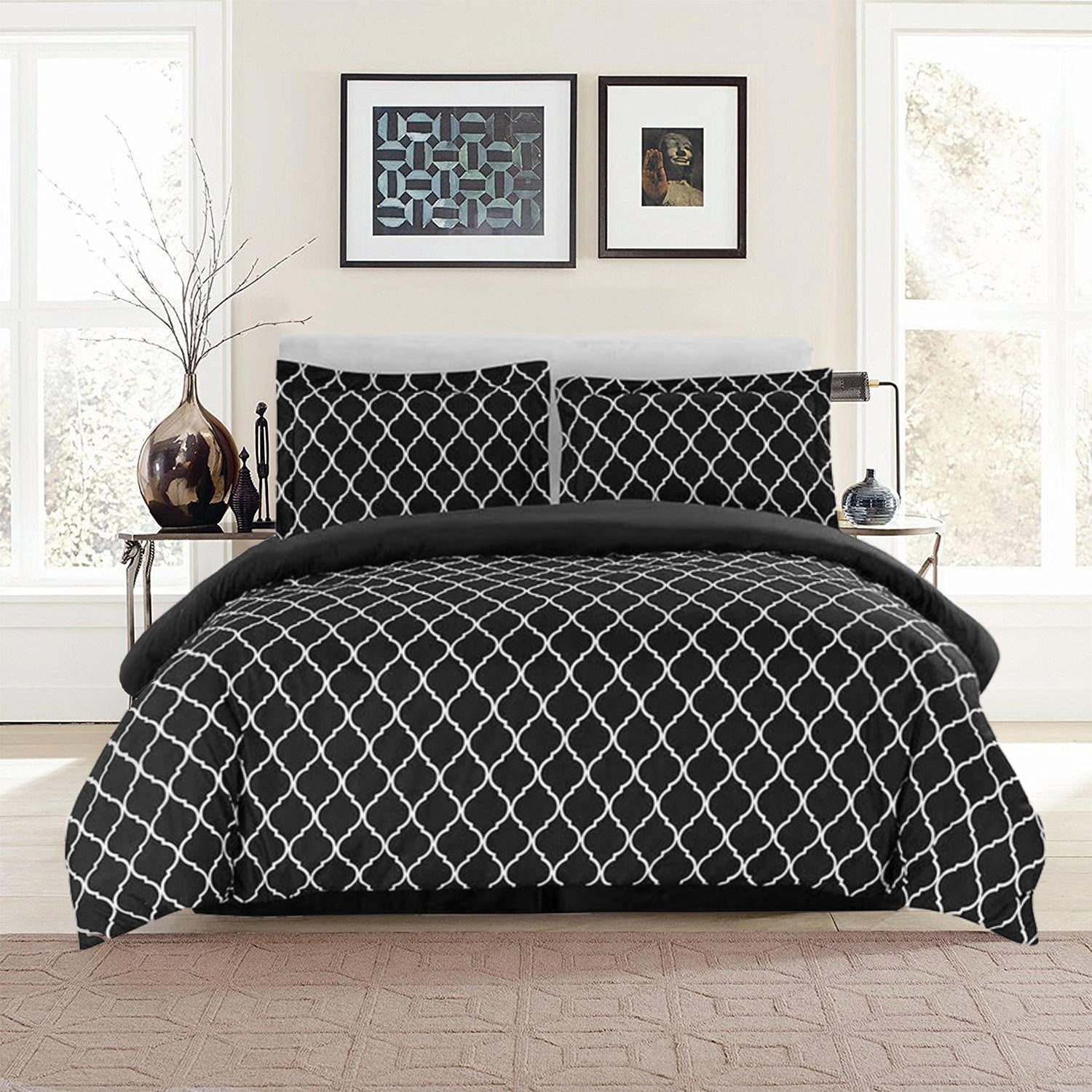 3 Piece Duvet Cover Set, Full/Queen King Duvet Cover, Black White