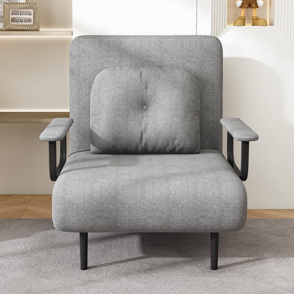 Folding Sofa Bed 5-in-1 Convertible Chair - 5-Position Adjustable Backrest with Pillow, Space-Saving Sleeper for Living Room, Bedroom & Office (Grey)