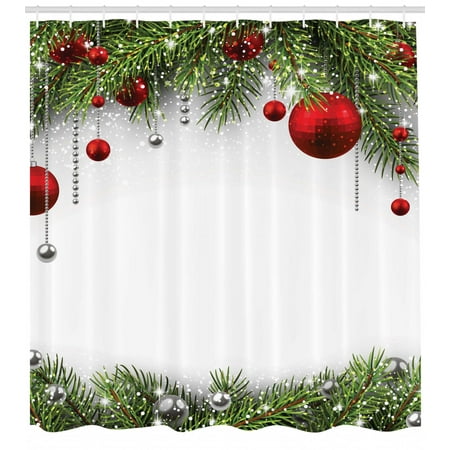 Christmas Shower Curtain Noel Time Backdrop With Fir Pine Leaves Celebration Ball Classic Religious Design Fabric Bathroom Set With Hooks Multicolor By Ambesonne Walmart Com Walmart Com