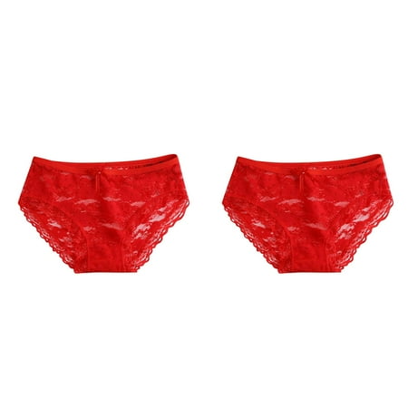 Wijhcboe 2 Pack Women S Panties plus Size Lace Sexy Panties Hollow Size 9 Womens Underwear Sexy Mesh Trousers Bow Low Bonds Underwear Ladies Waist Panties Women Panties plus Size Boxes Sheer Mesh Pa