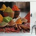 thumbnail image 1 of Spice Shower Curtain, Varieties of Spices in Bowls with Cinnamon Sticks Leaves Organic Plantation Food Art, Fabric Bathroom Set with Hooks, 69W X 70L Inches, Multicolor, by Ambesonne, 1 of 3