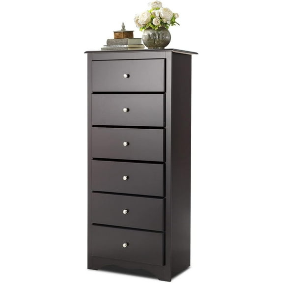 6 Drawers Dresser, 53.5" Tall Chest, Standing Storage Cabinet with Metal Knobs, Wooden Chest of Drawers for Closet, Bedroom, Living Room, Hallway (Brown)