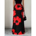 thumbnail image 2 of Red Floral Print Maxi Skirt For Women Casual Flowing High-Waist Long Skirt, 2 of 6