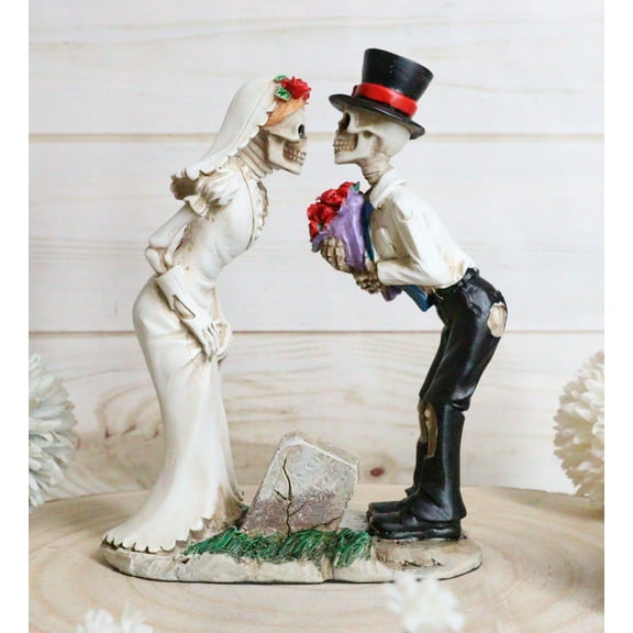 Ebros Love Never Die Romantic Skeleton Bridal Couple Wedding First Kiss Figurine