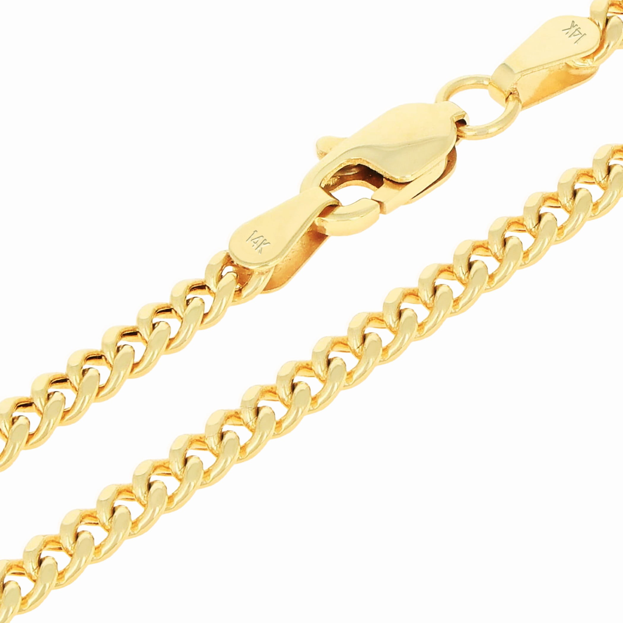 Nuragold 14k Real Yellow Gold Miami Cuban Link 3mm Chain Bracelet or Anklet (7"-9") Italian Jewelry for Men & Women