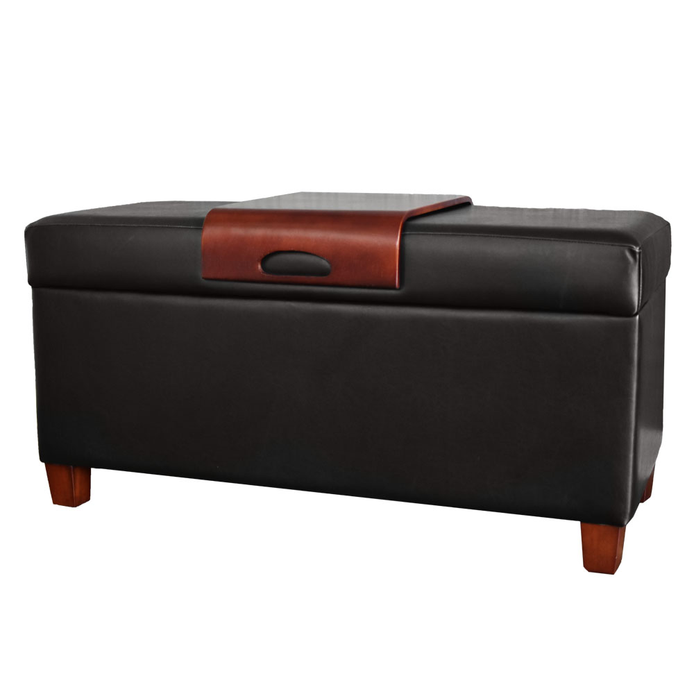 HomePop Faux Leather Storage Bench with Wood Tray, Multiple Colors - image 2 of 8
