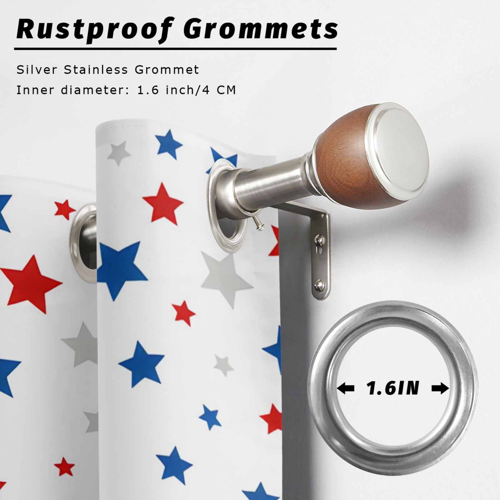 Independence Day Outdoor Curtains for Patio, Day 4th of July Ombre Blue Red Gray Star on White Sunshade Privacy Drapes Grommet Waterproof Outside Curtains for Porch/Cabana/Balcony 54"x 108", 1 Panel