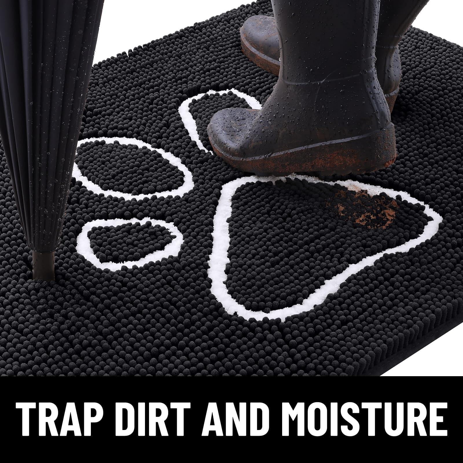 Buganda Dog Door Mats for Muddy Paws, Washable Dirt Trapper Front Door Rugs, Non-Slip Absorbent Chenille Indoor Doormats(30"x20", Black)